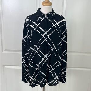 Escada Black and White Silk Blouse NWOT Size 42 US 10/12